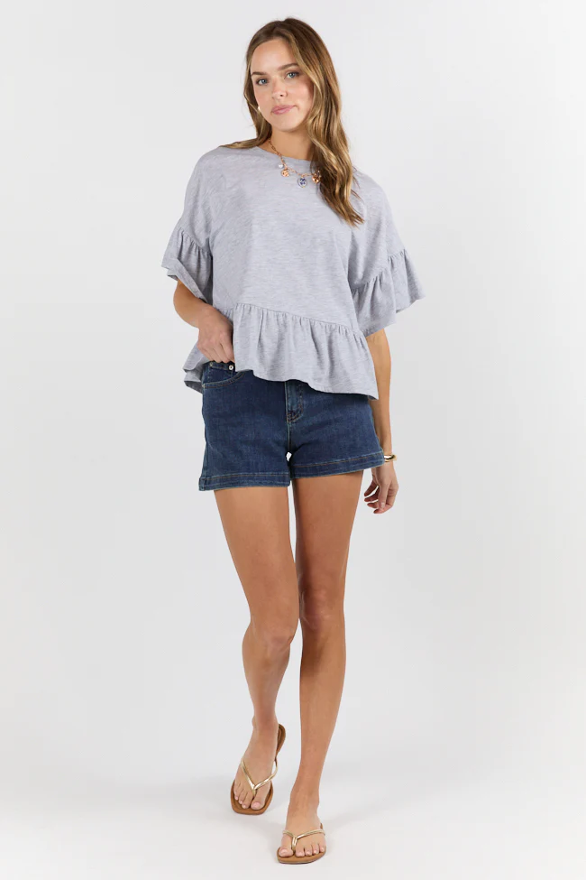 Perfect Grey Knit Ruffle Hem Tee SALE - Aiturbor