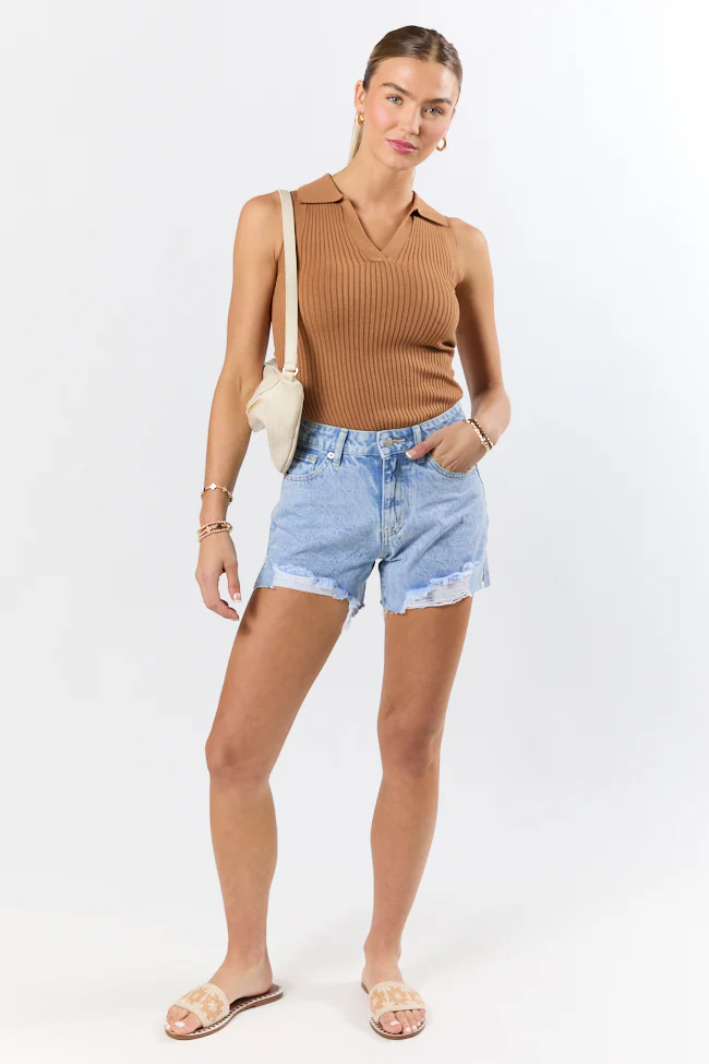 Cruise Away Brown Collared Sweater Tank FINAL SALE - Aiturbor