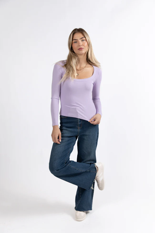 Make Your Choice Lilac Ribbed Scoop Neck Long Sleeve Tee FINAL SALE - Aiturbor
