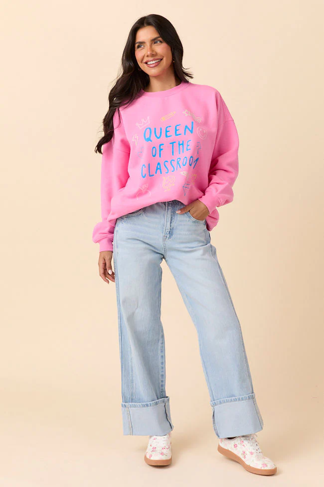 Queen Of The Classroom Pink Graphic Sweatshirt - Aiturbor