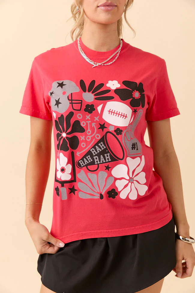 Floral Football Icon Print Paprika Graphic Tee - Aiturbor