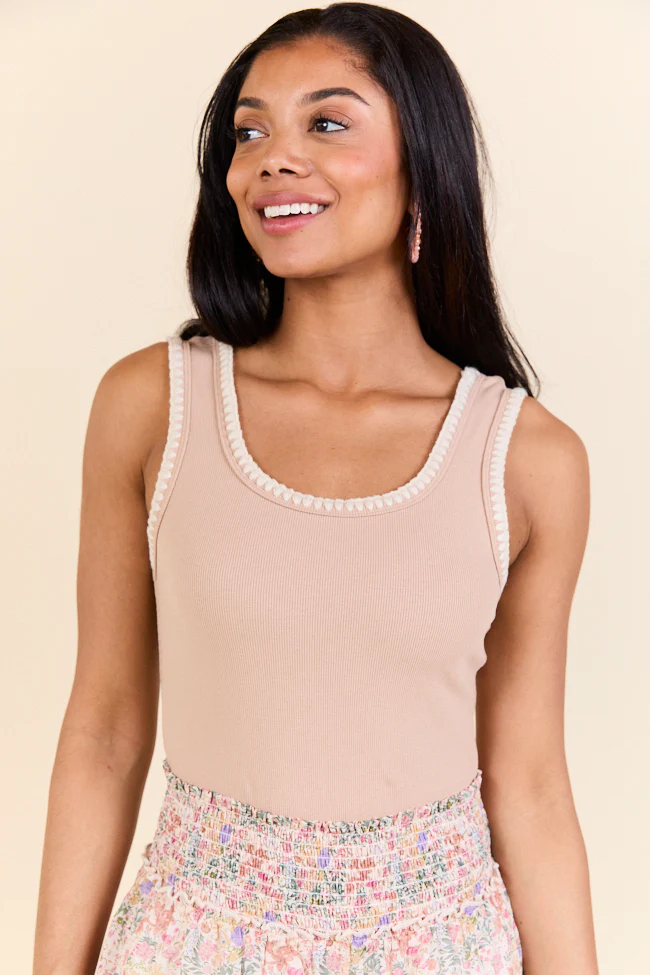 Pretty Please Beige Whipstitch Knit Bodysuit - Aiturbor