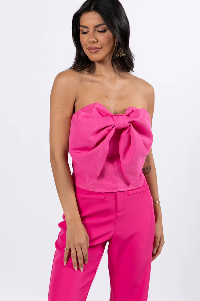 Glamorous Moments Pink Strapless Bow Top FINAL SALE - Aiturbor