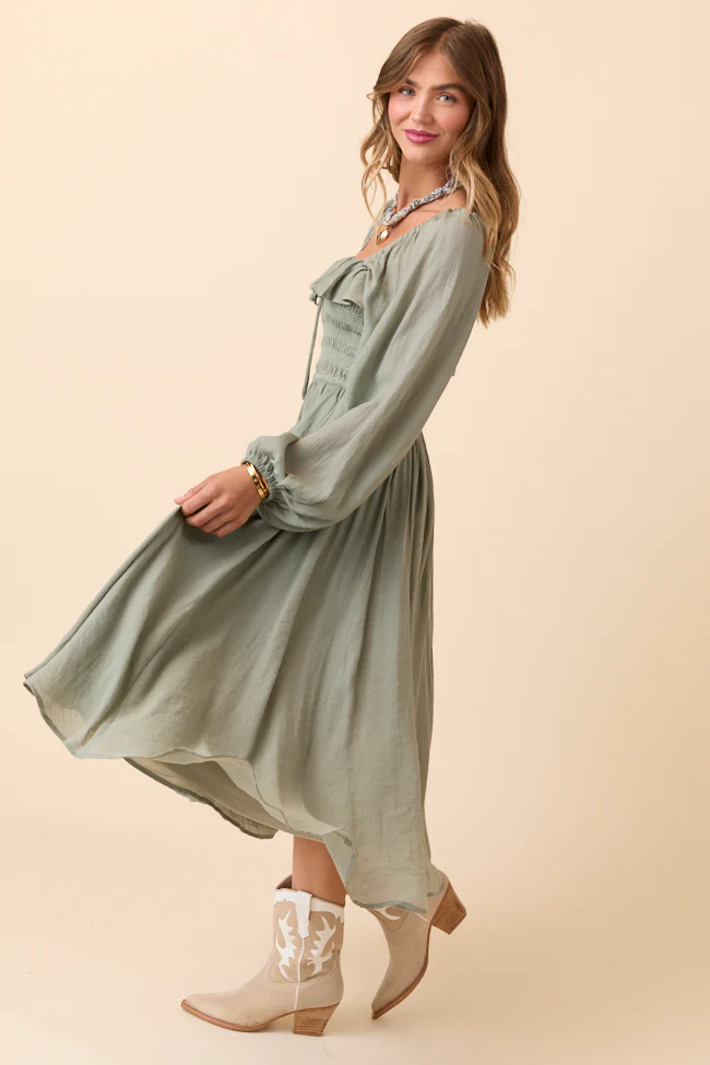Summer Olive Smocked Maxi Dress - Aiturbor