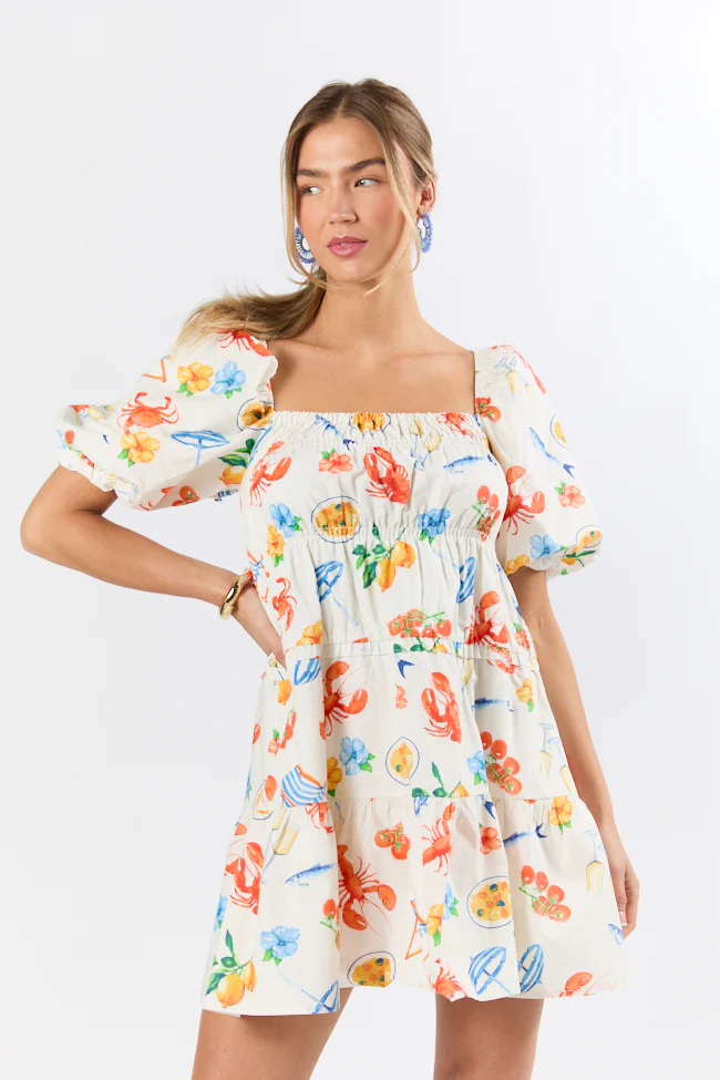 Everything I Love White Multi Icon Print Mini Dress FINAL SALE - Aiturbor