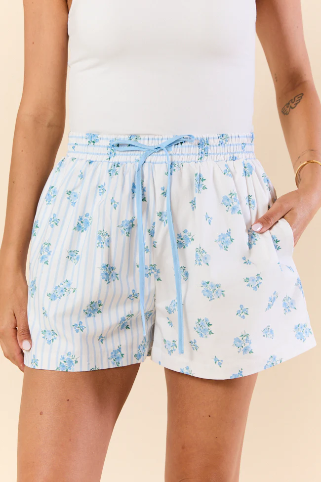 Blooming Lines Stripes & Floral Mixed Cotton Poplin Shorts - Aiturbor