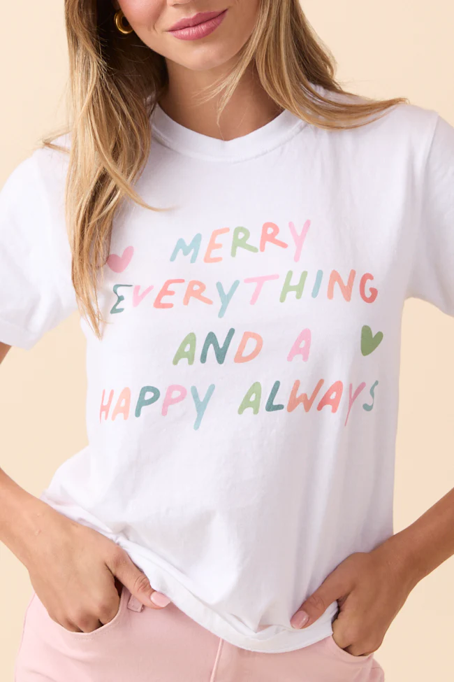 Merry Everything White Graphic Tee - Aiturbor