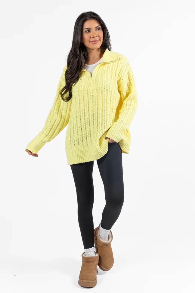 Forever Yours Yellow Cable Knit Chenille Quarter Zip Sweater FINAL SALE - Aiturbor