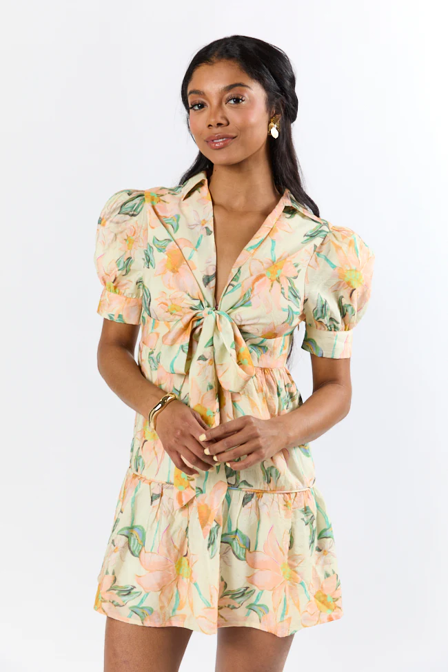 Off The Vine Multi Floral Print Front Tie Shirt Dress SALE - Aiturbor