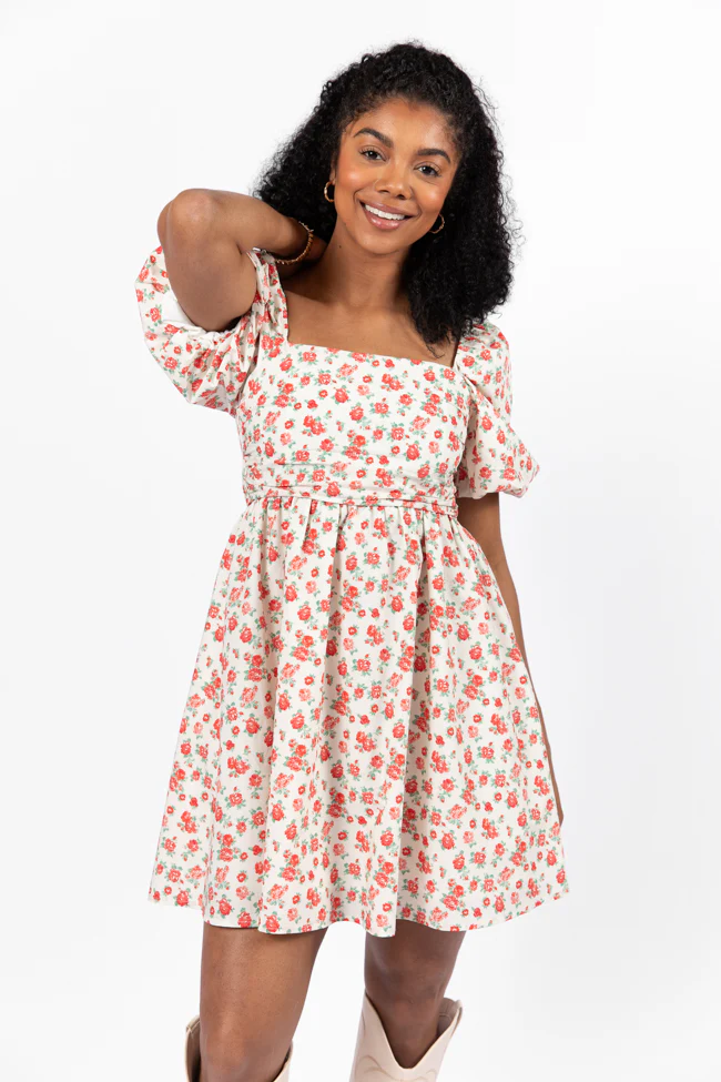 I'm Just A Girl Ivory and Red Rosette Printed Mini Dress FINAL SALE - Aiturbor
