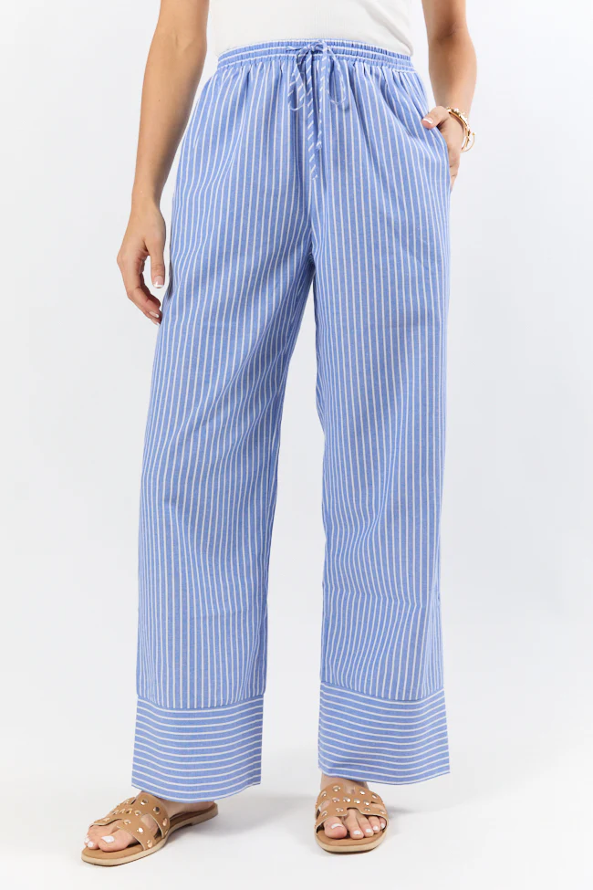 Tidal Lines Blue Striped Pull On Pants SALE - Aiturbor