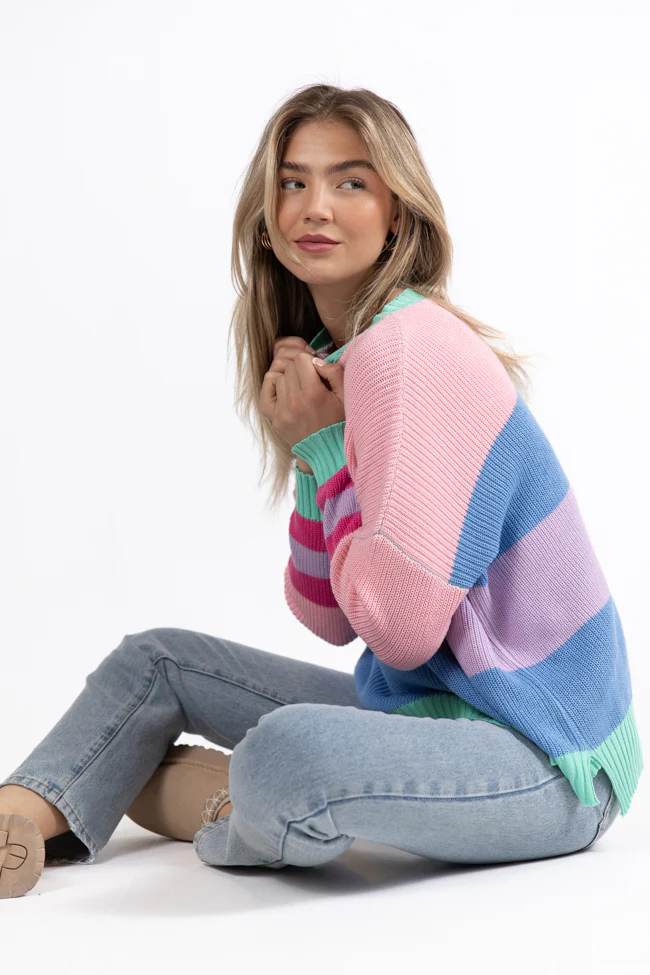 Break The Ice Multi Color Oversized Stripe Sweater FINAL SALE - Aiturbor