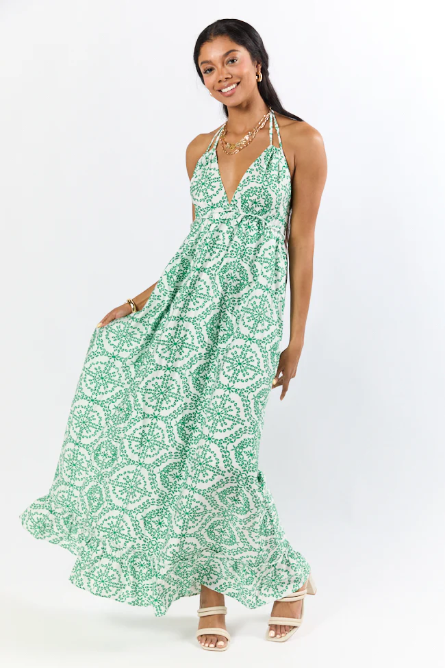 Charleston Charm Green and Ivory Printed Maxi Dress FINAL SALE - Aiturbor