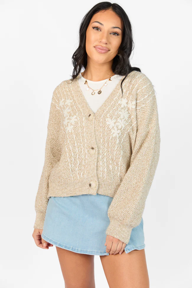 Countryside Charm Taupe Floral Embroidered Cardigan FINAL SALE - Aiturbor