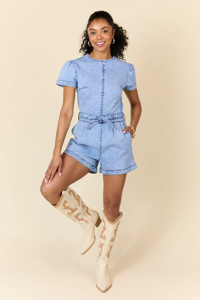 When's Intermission Denim Short Sleeve Romper DOORBUSTER - Aiturbor