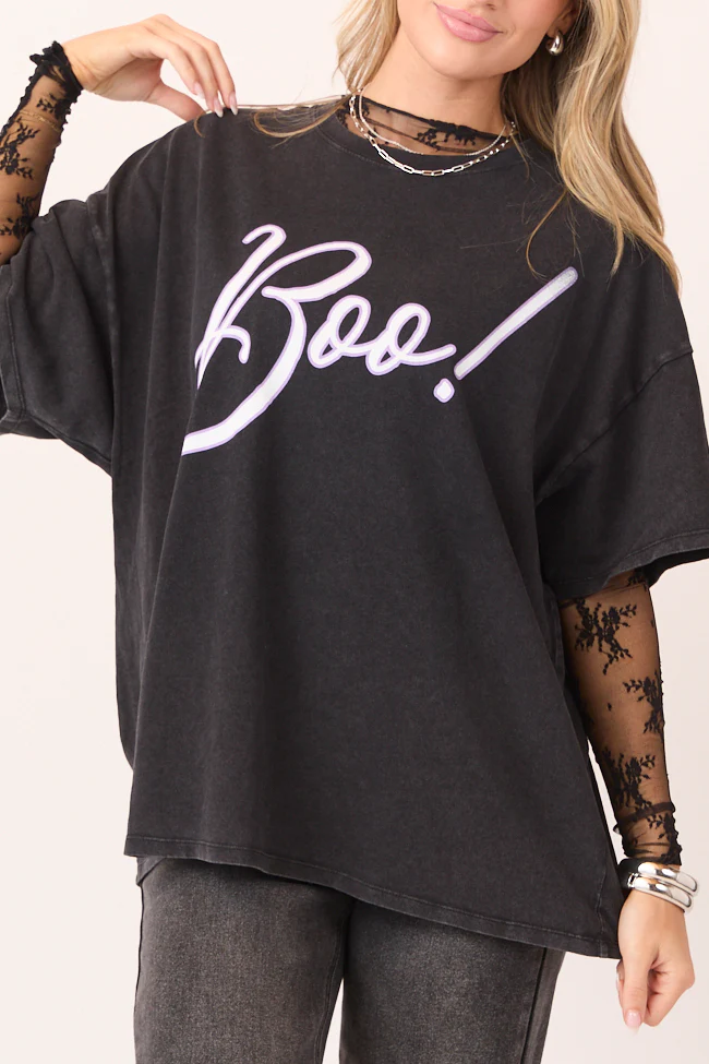 Boo! Black Oversized Graphic Tee - Aiturbor