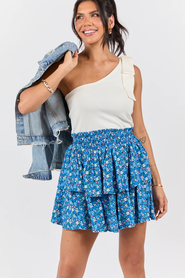 Breezy Navy Floral Tiered Skort DOORBUSTER - Aiturbor