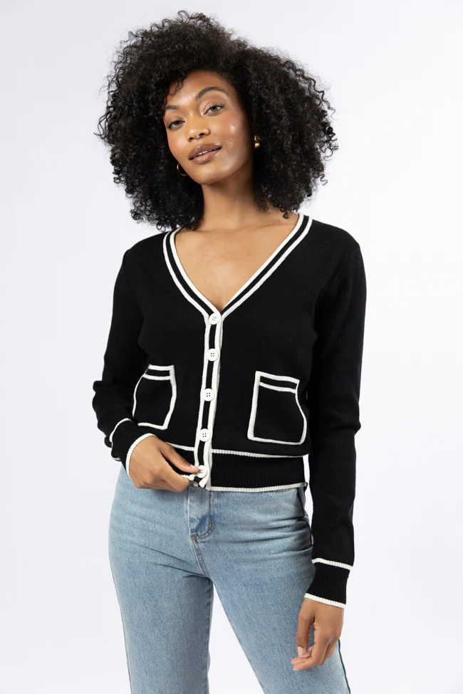 Gives Me Time Black and Ivory Contrast Trim Cardigan FINAL SALE - Aiturbor