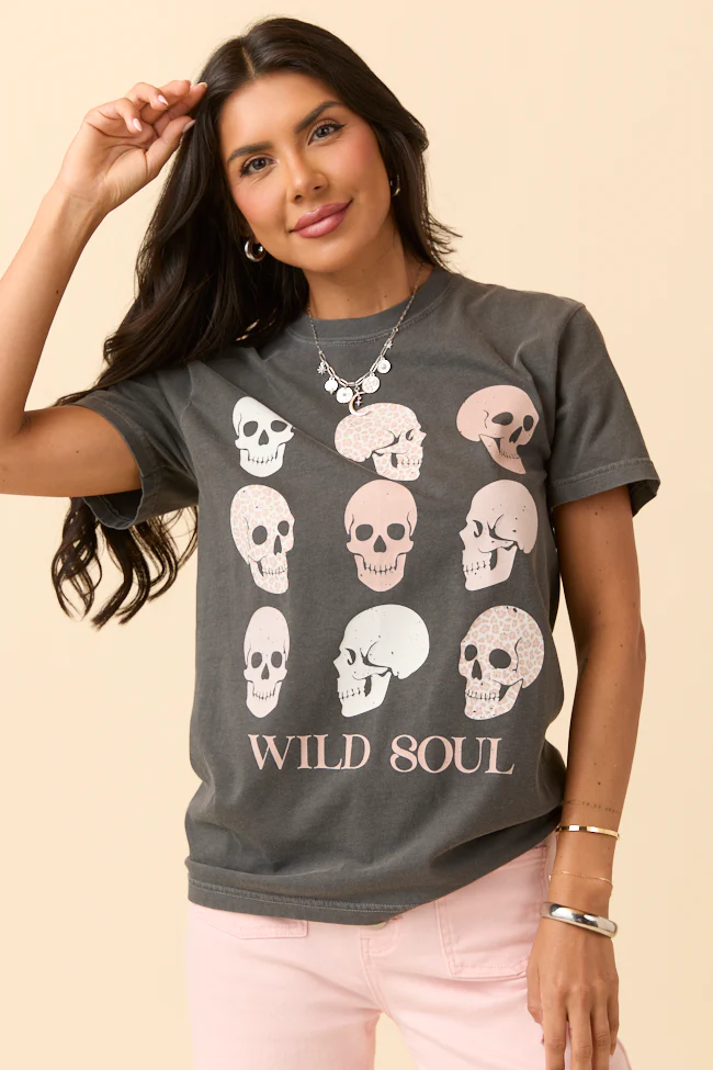 Wild Soul Skull Icons Dark Grey Graphic Tee - Aiturbor