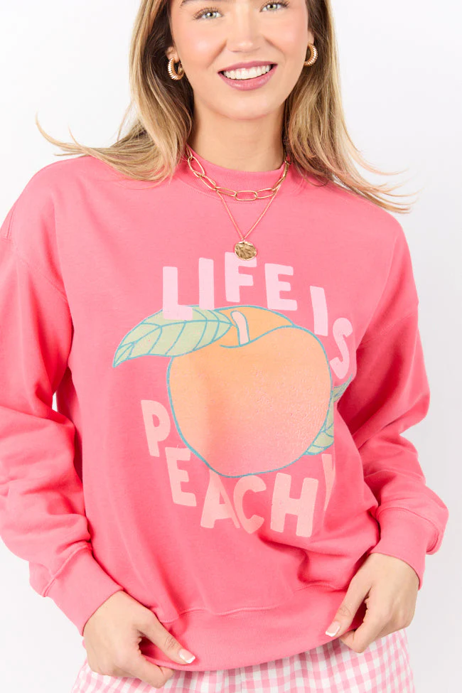 Life Is Peachy Light Red Graphic Sweatshirt - Aiturbor
