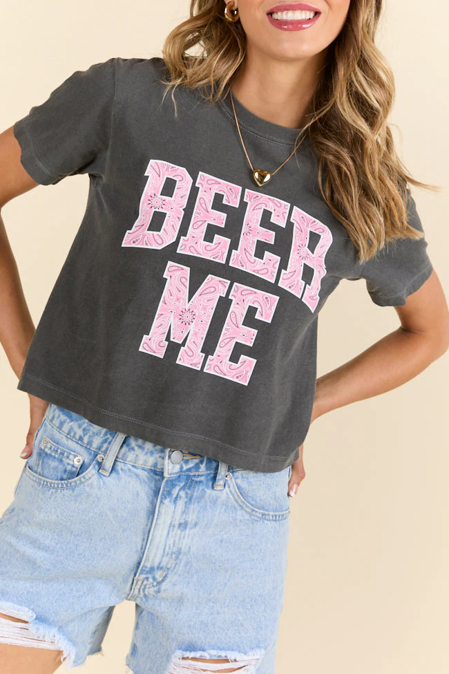 Beer Me Paisley Dark Grey Boxy Graphic Tee - Aiturbor