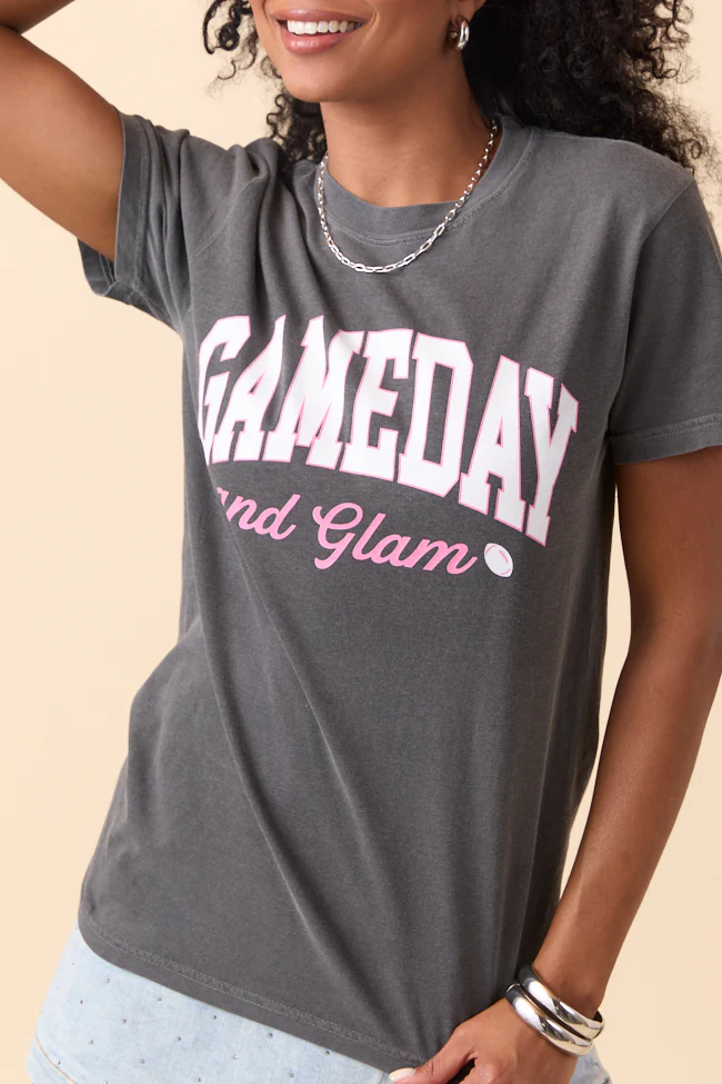 Gameday And Glam Dark Grey Graphic Tee - Aiturbor