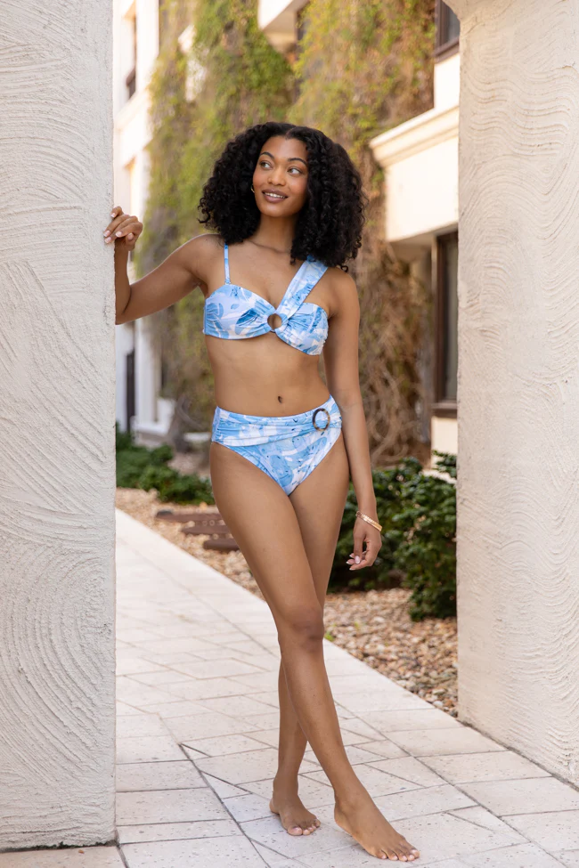 On The Water Blue Printed Asymmetrical Bandeau Bikini Top FINAL SALE - Aiturbor