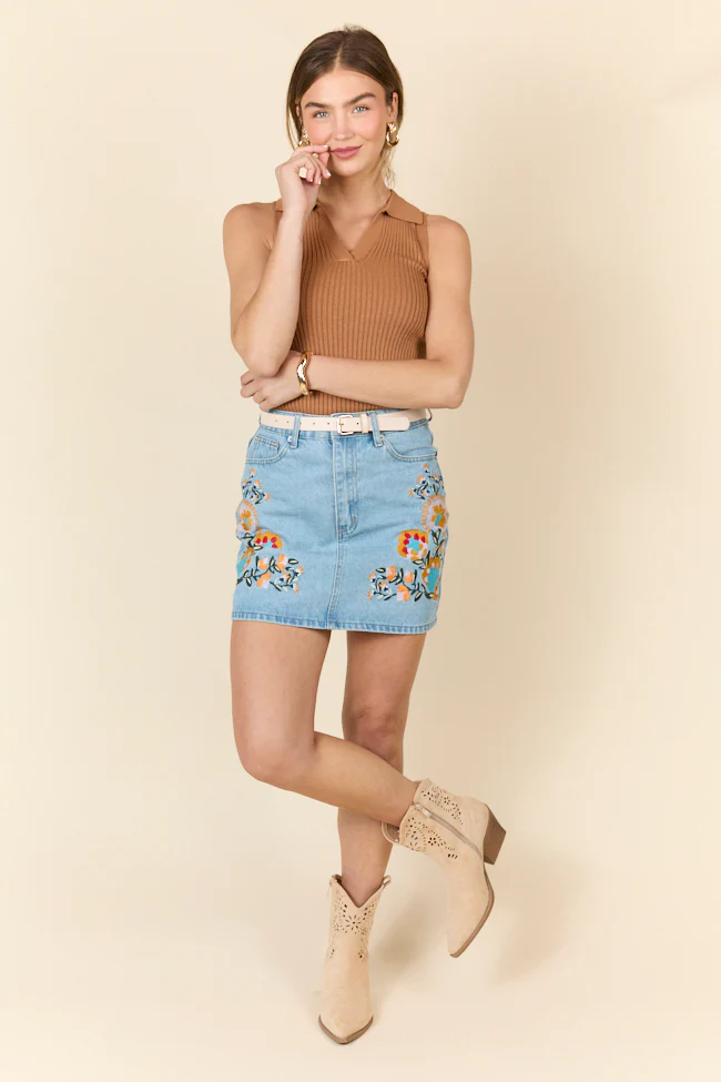 Garden Of Grace Floral Embroidered Denim Skirt FINAL SALE - Aiturbor