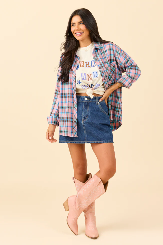 Rory Pink and Blue Flannel Button Down Top DOORBUSTER - Aiturbor