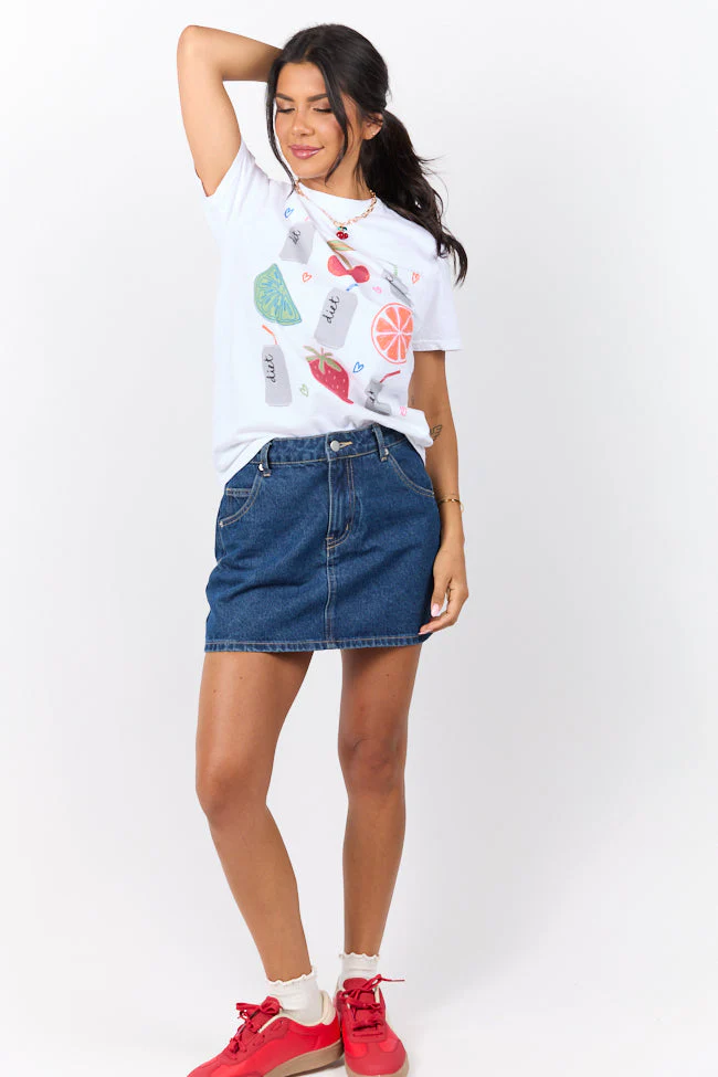Diet Soda and Fruit White Graphic Tee - Aiturbor