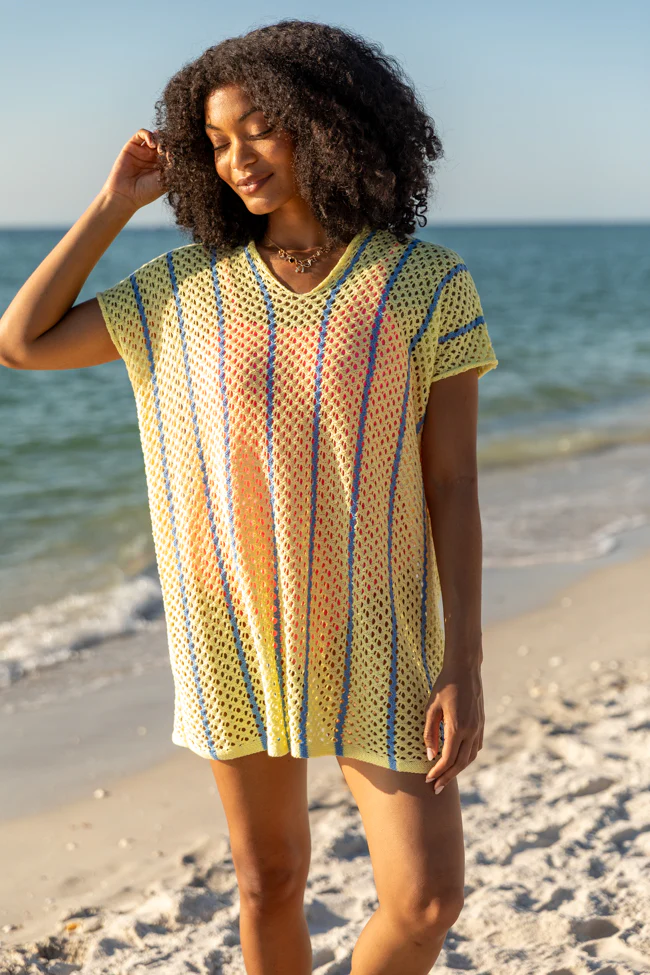 Never Ending Sunny Days Yellow and Blue Knit Cover Up FINAL SALE - Aiturbor