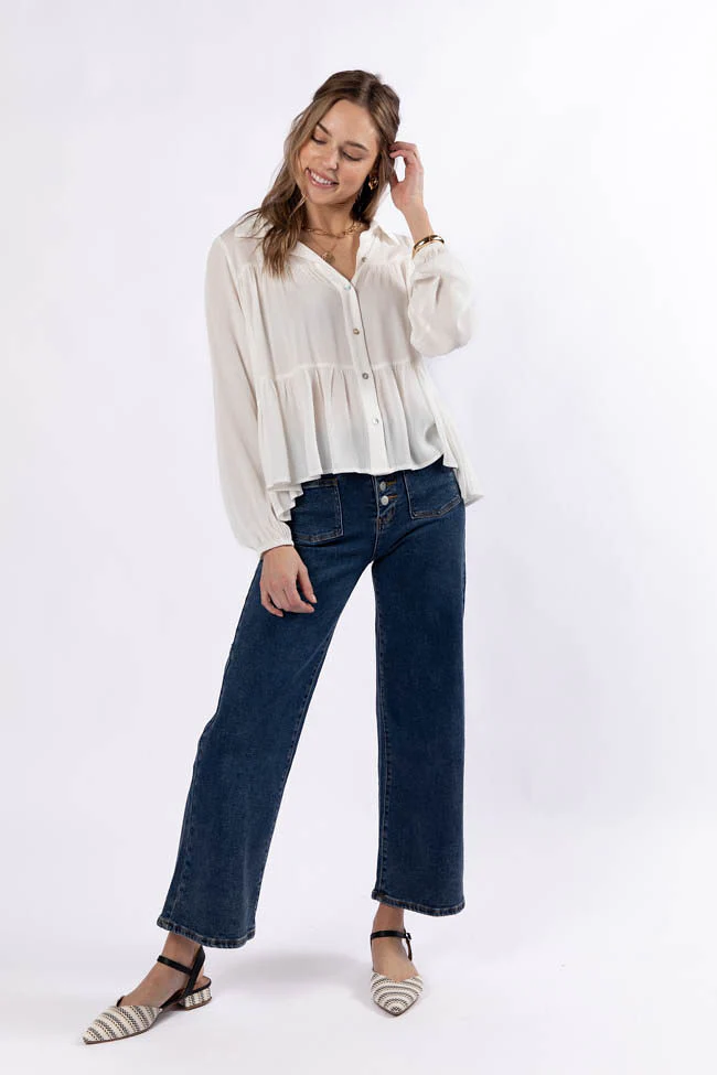 Something Good Ivory Tiered Relaxed Button Down Blouse FINAL SALE - Aiturbor
