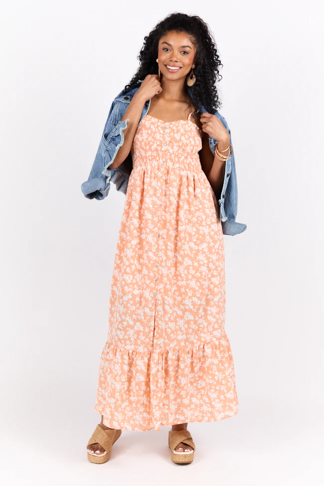 Blooming Beauty Orange Ditsy Floral Midi Dress FINAL SALE - Aiturbor