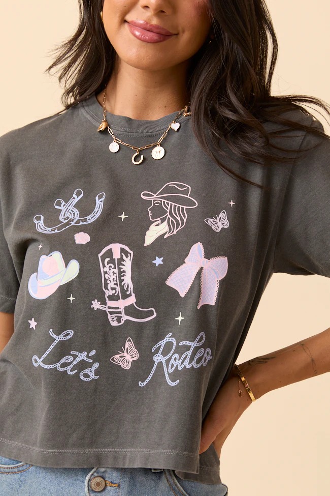 Let's Rodeo Icons Dark Grey Boxy Graphic Tee - Aiturbor