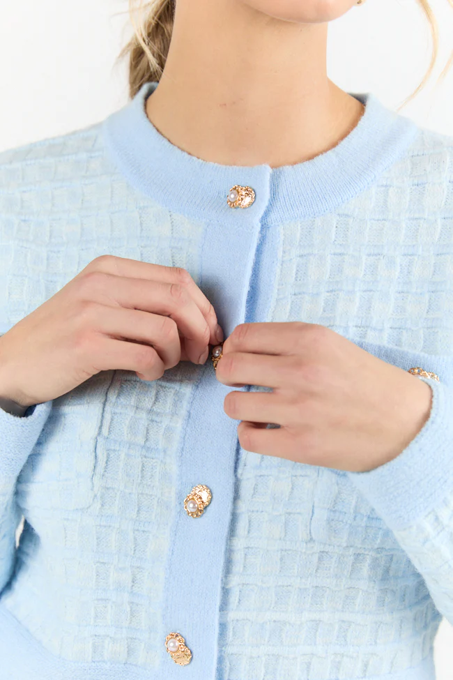 Running On Love Blue Textured Woven Detail Cardigan FINAL SALE - Aiturbor