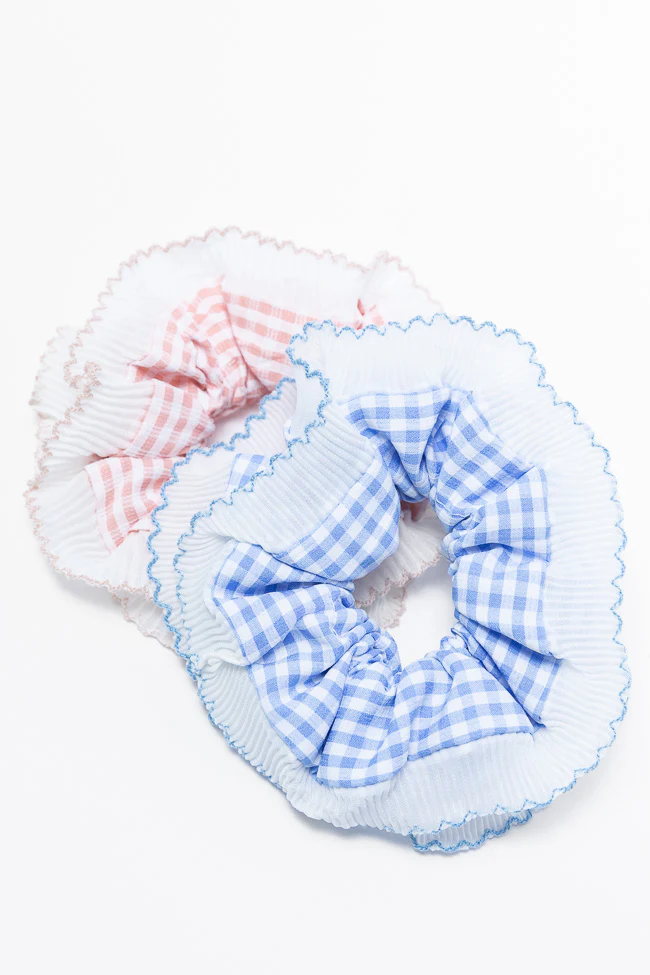 Pink and Blue Gingham Scrunchie Set FINAL SALE - Aiturbor