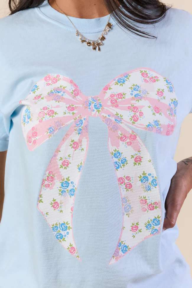 Floral Bow Chambray Graphic Tee DOORBUSTER - Aiturbor