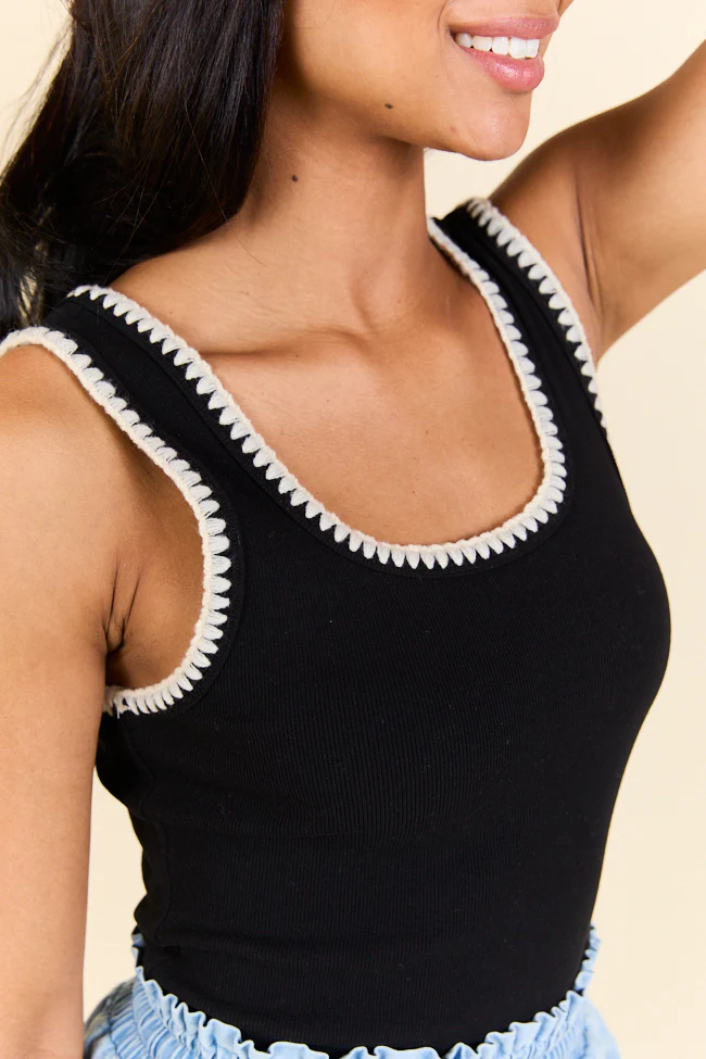 Pretty Please Black Whipstitch Knit Bodysuit - Aiturbor