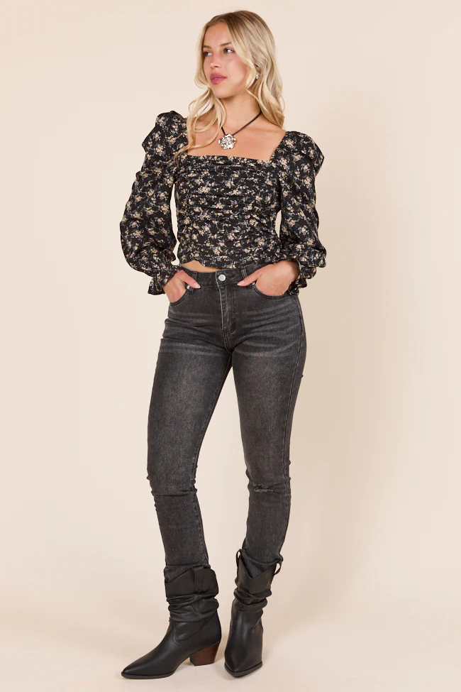 Annie High Rise Black Distressed Slim Straight Leg Jeans - Aiturbor