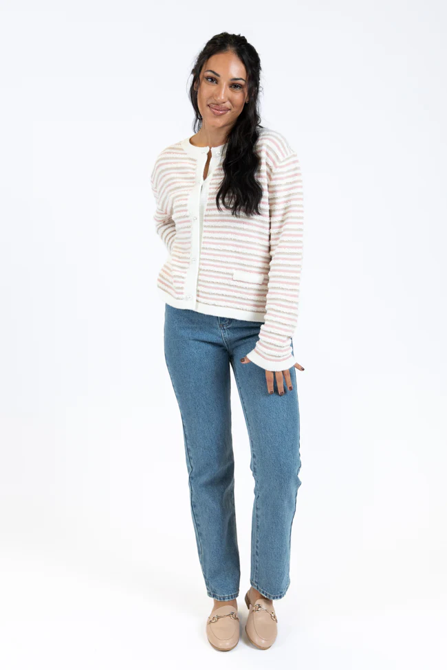 Abundant Mindset Ivory Multi Fuzzy Striped Cardigan FINAL SALE - Aiturbor