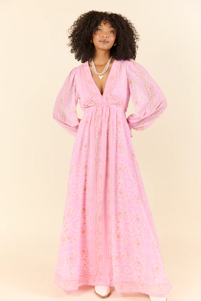 Rustic Rose Pink Bandana Print Maxi Dress FINAL SALE - Aiturbor