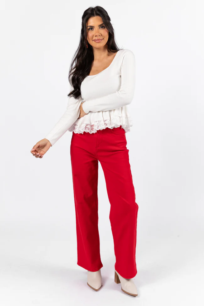 Choose Me Ivory Lace Trim Square Neck Sweater FINAL SALE - Aiturbor