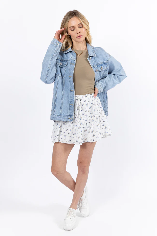 Garden Party Ivory and Blue Floral Print Gauze Skort FINAL SALE - Aiturbor