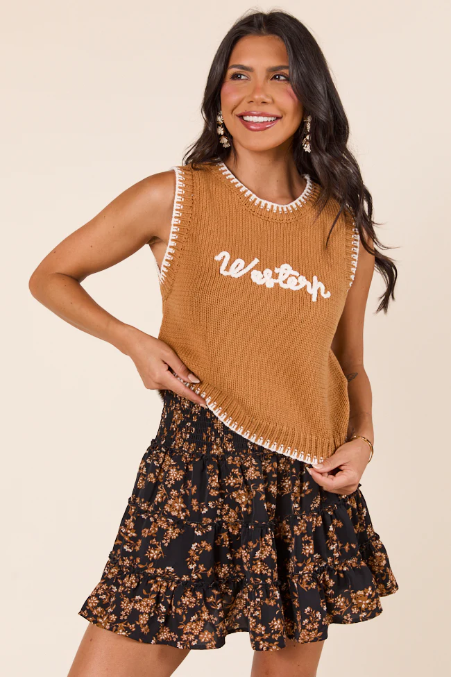 Selah Sleeveless Brown Western Sweater Vest - Aiturbor