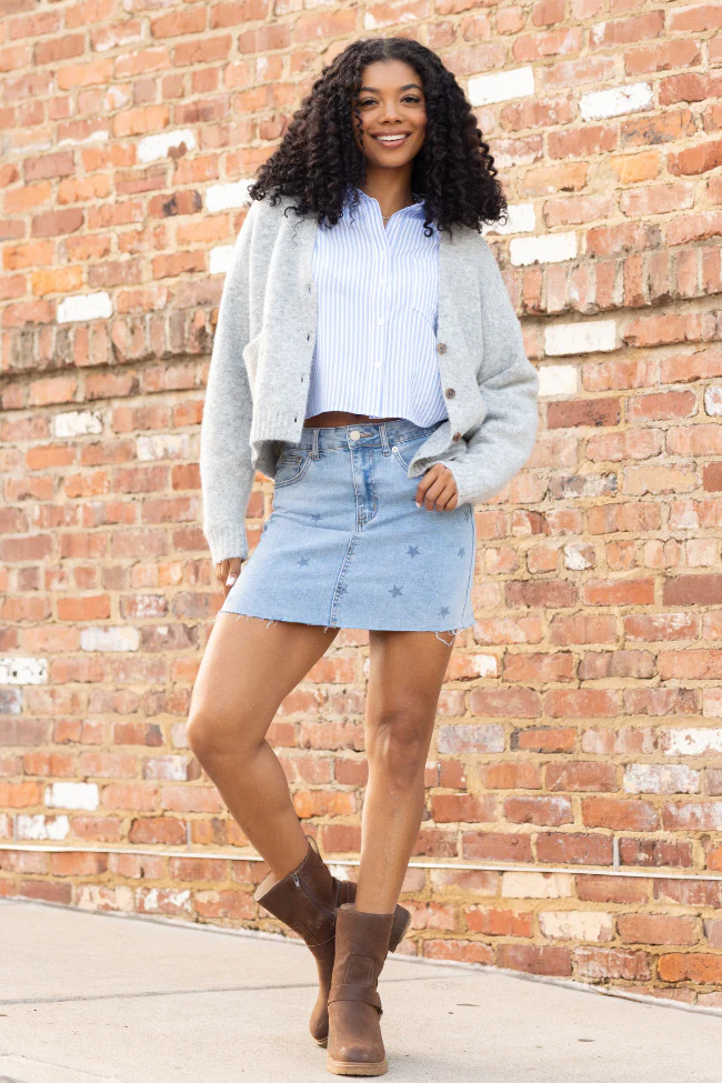Katherine Star Print Denim Mini Skirt DOORBUSTER - Aiturbor