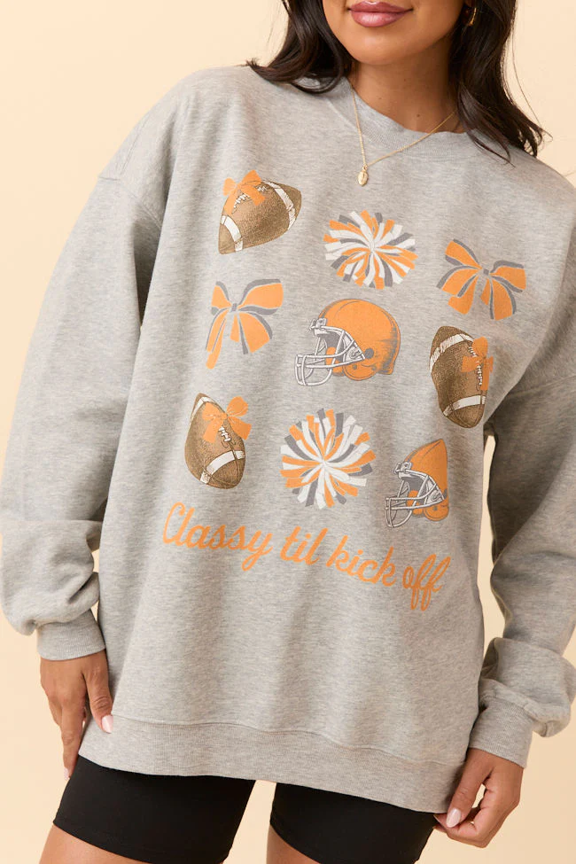 Football Icon Orange Light Grey Graphic Sweatshirt - Aiturbor