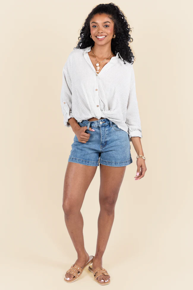 Twist Of Fate Black and White Stripe Button Down Top SALE - Aiturbor