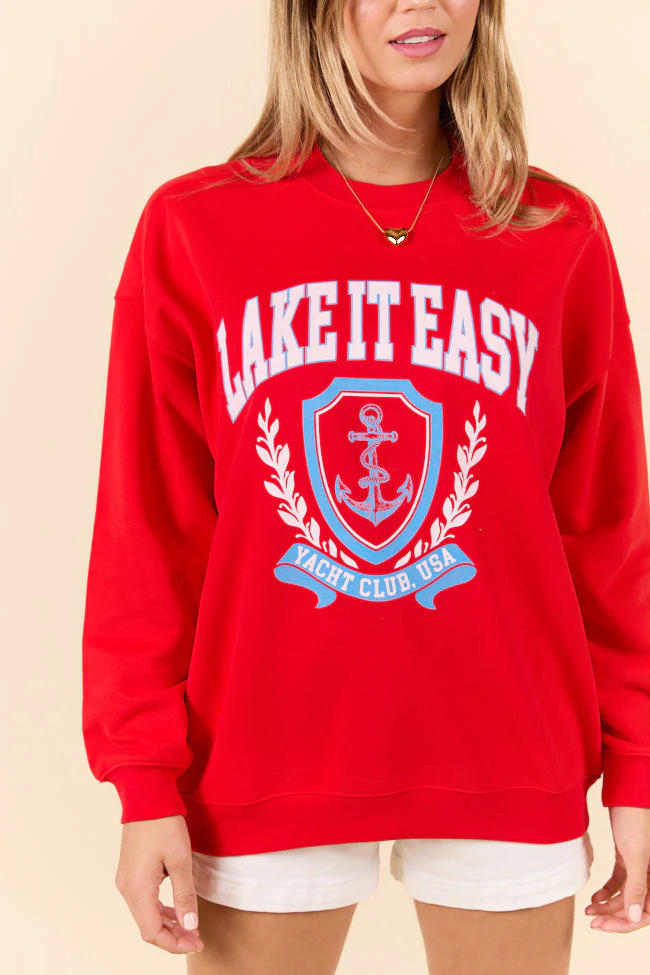Lake It Easy Red Graphic Sweatshirt - Aiturbor