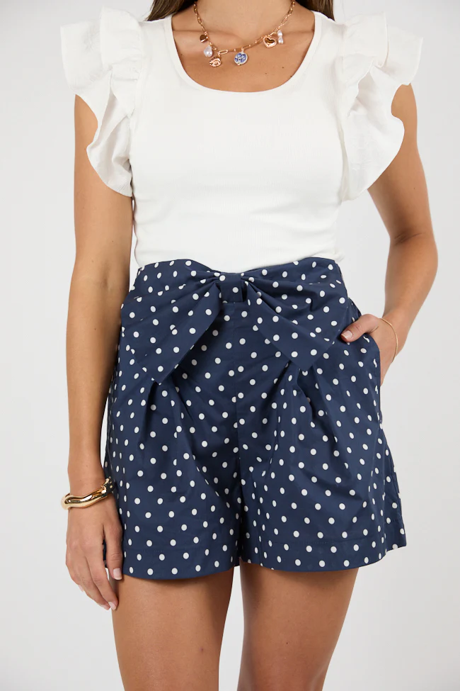 Enchanted Moments Navy Polka Dot Bow Shorts FINAL SALE - Aiturbor