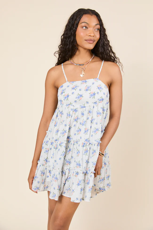 Change My Tune Blue Floral Square Neck Romper Dress - Aiturbor